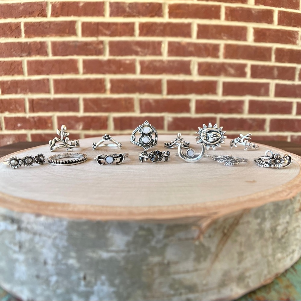 13 pc Vintage Silver Boho Ring Set